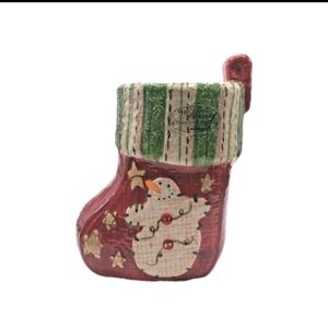 Park Design Hand Painted Snowman Ceramic Stocking Votive Candle Holder Christmas